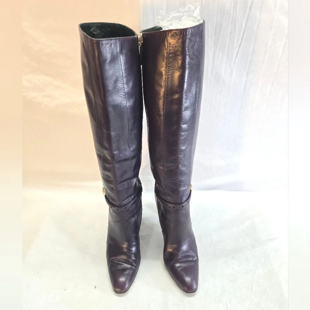 Vintage Gucci Women’s Size 7.5 Long Leather Purple Heels Boots - Picture 4 of 15